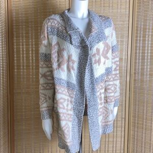 Alya Open Front Aztec Print Super Soft Cardigan Size Medium